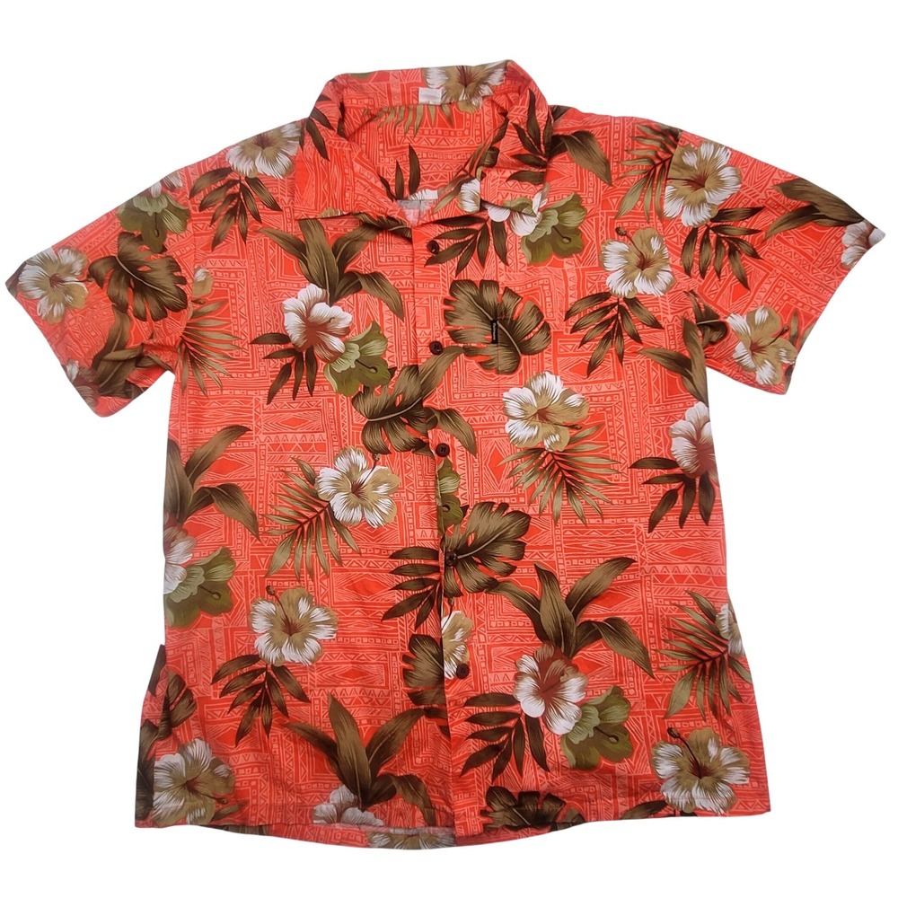Havana Hawaii Hawaiian Shirt Mens 2XL Orange Floral Hibiscus Aloha 100% Cotton